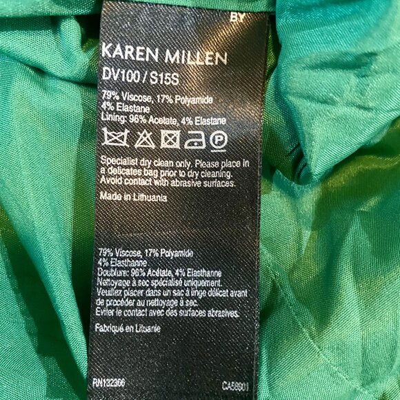 Karen Millen Elegant Bright Green V-Neck Structured Pencil Dress - Size 4 - Picture 11 of 16